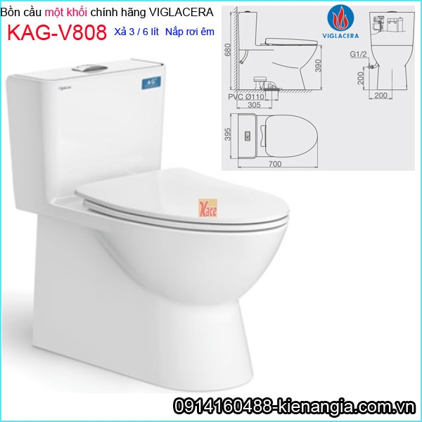Bồn cầu liền một khối chính hãng Viglacera KAG-V808