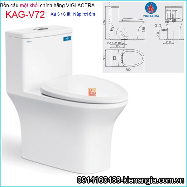 Bồn cầu liền một khối chính hãng Viglacera KAG-V72