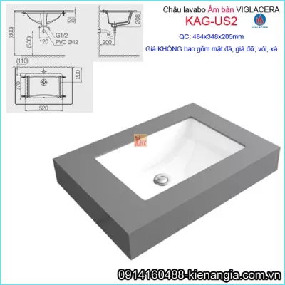 Chậu lavabo chữ nhật ÂM BÀN chính hãng Viglacera KAG-US2