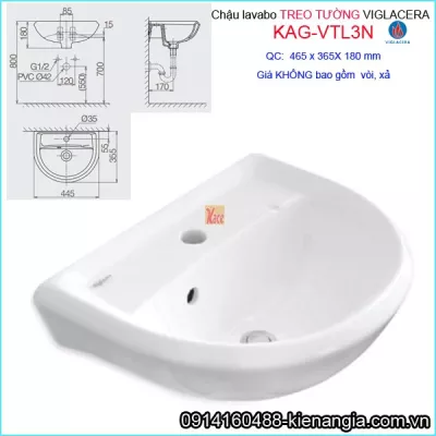 Chậu lavabo treo tường Viglacera KAG-VTL3N