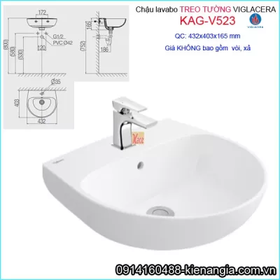 Chậu lavabo treo tường Viglacera KAG-V523