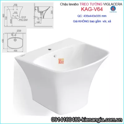 Chậu rửa lavabo Viglacera liền khối treo tường KAG-V64