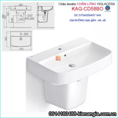 Chậu Lavabo chân lửng treo Tường Viglacera KAG-CD58BO
