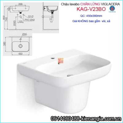 Chậu Lavabo chân lửng treo Tường Viglacera KAG-V23BO