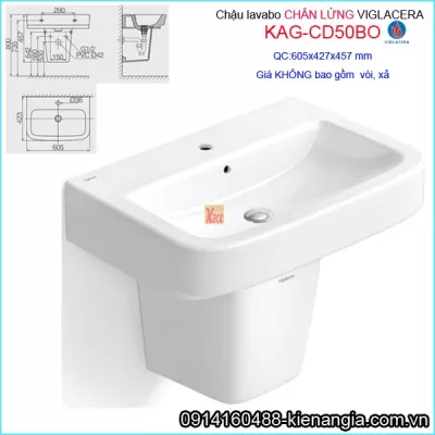 Chậu Lavabo chân lửng treo Tường Viglacera KAG-CD50BO
