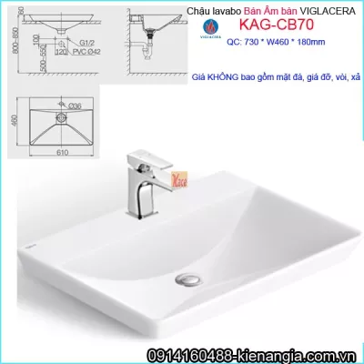 Chậu lavabo bán âm bàn Viglacera KAG-CB70