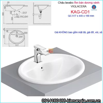 Chậu lavabo âm bàn dương vành Viglacera KAG-KAG-CD1