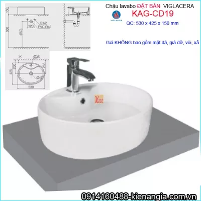 Chậu lavabo ĐẶT BÀN tròn Viglacera KAG-CD19