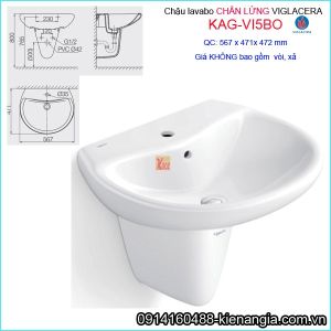 Chậu Lavabo chân lửng treo Tường Viglacera KAG-VI5BO
