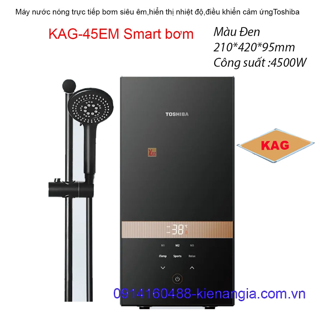 Máy nước nóng trực tiếp có bơm màu đen cảm ứng Toshiba  KAG-45EM Smart bơm
