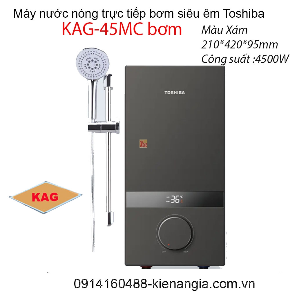 Máy nước nóng trực tiếp có bơm màu xám Toshiba KAG-45MC bơm