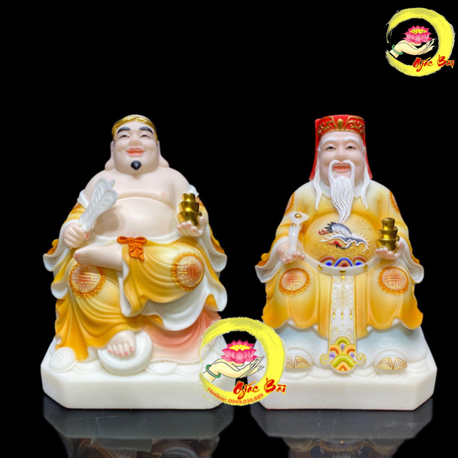 Bộ Tượng Tài Địa (Thần Tài - Thổ Địa) sơn vàng, Cao Từ 20cm-40cm