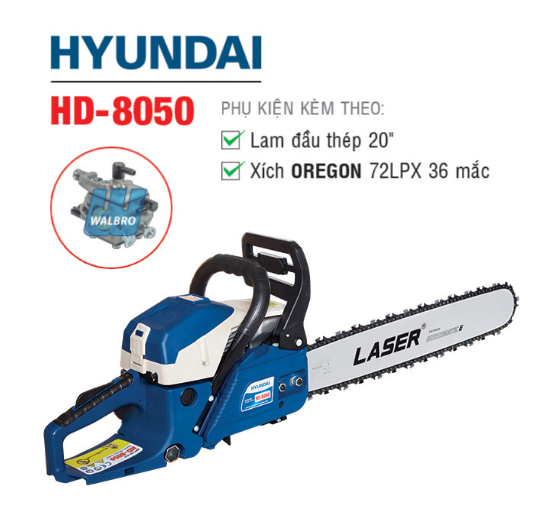 Máy cưa xích HD-8050 (Lam đầu thép 20", Xích Oregon 36 mắc)