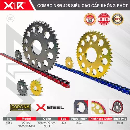 SÊN (XÍCH) COLOR X1R-CORONA 428 DÒNG CAO CẤP - KHÔNG PHỚT CAO SU 132 MẮT (428S-132L) CHO CÁC DÒNG XE