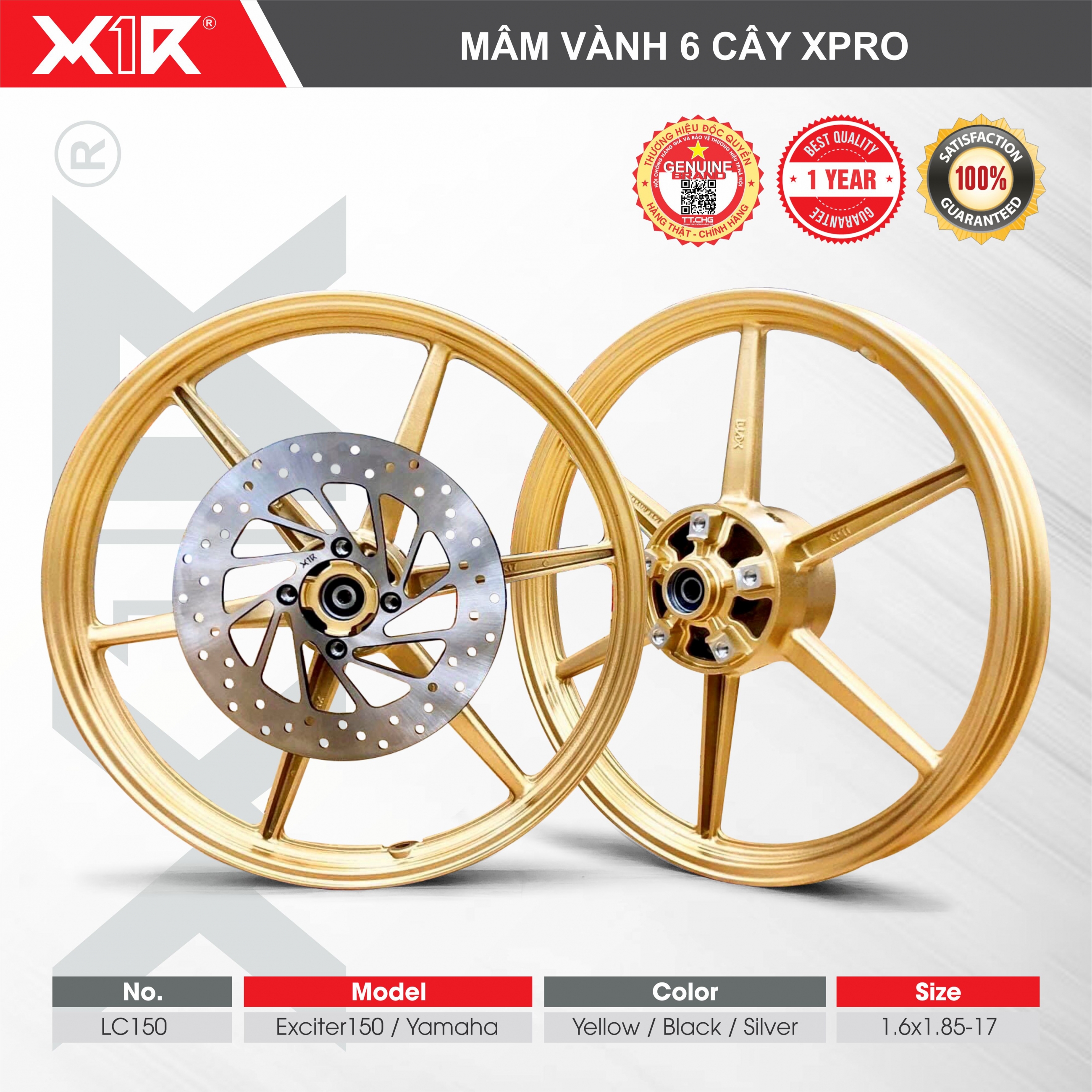 MÂM VÀNH 6 CÂY XPRO CHO EXCITER 150 ( FULL COMBO Mâm - Đĩa kiểu X1R - Bạc đạn) X1R