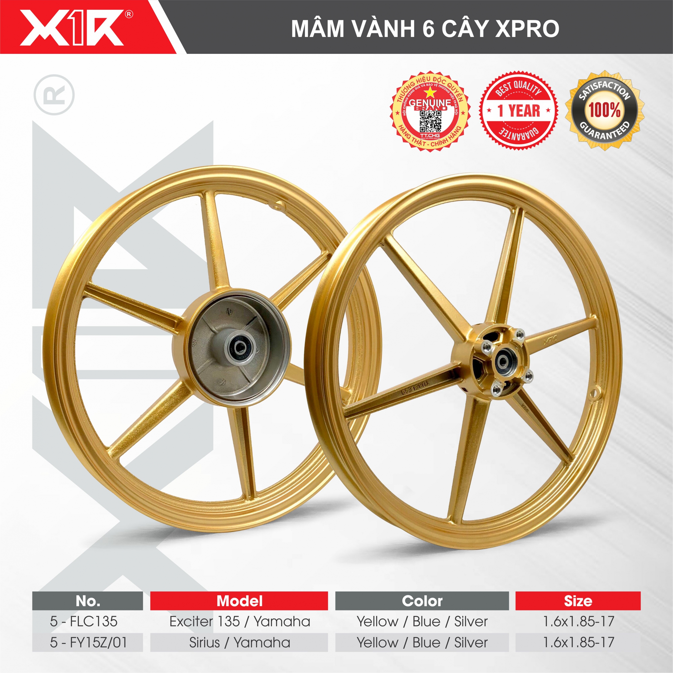 MÂM VÀNH 6 CÂY XPRO CHO EXCITER 135 / Sirius ( FULL COMBO Mâm - Bạc đạn) X1R