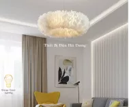 Đèn Chùm Lông Vũ Vòng Tròn 60cm Phong Cách Bắc Âu Decor Lighting - 3 Chế Độ Ánh Sáng