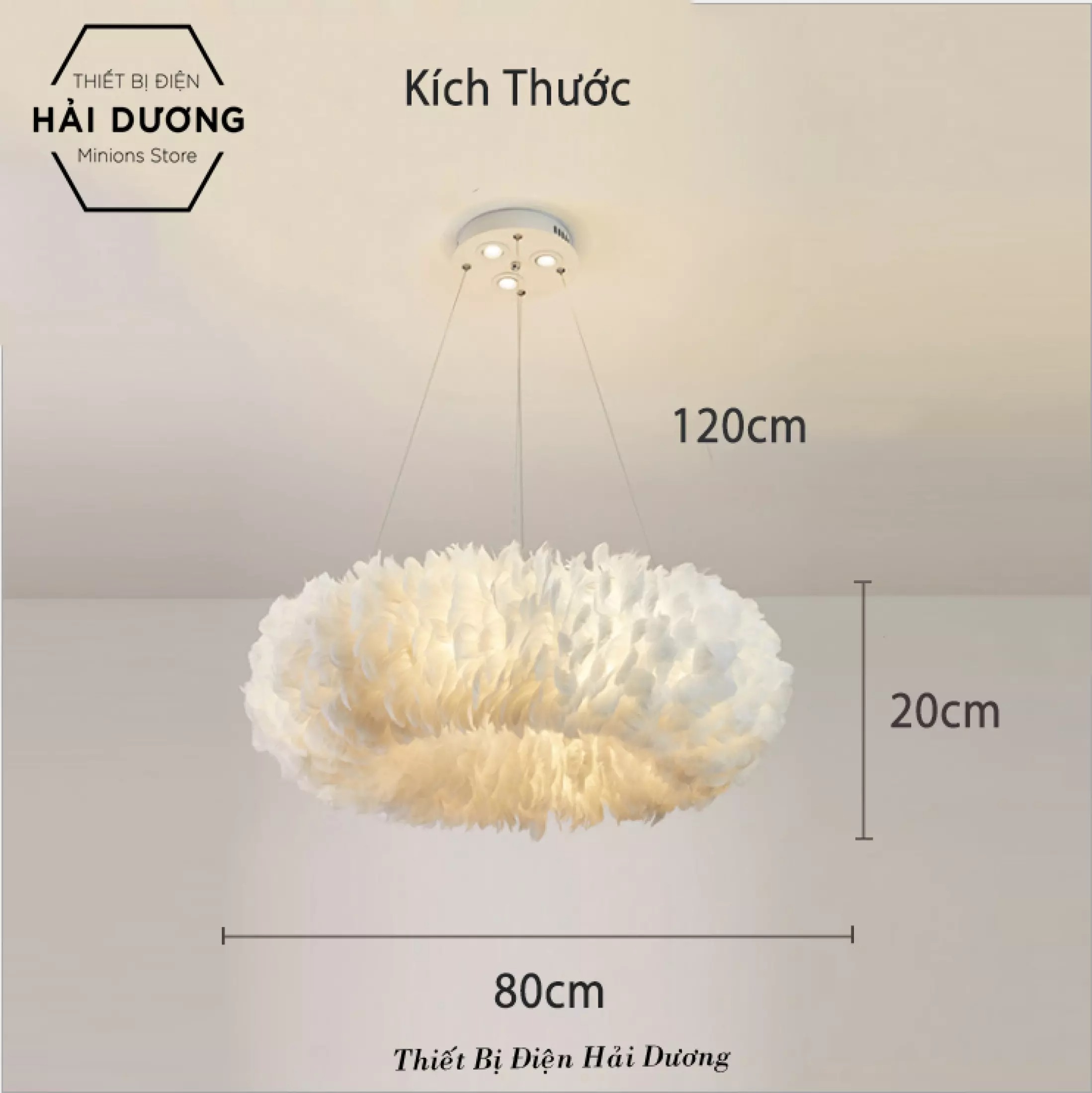 Đèn Chùm Lông Vũ Vòng Tròn 80cm Phong Cách Bắc Âu Decor Lighting - 3 Chế Độ Ánh Sáng