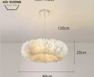 Đèn Chùm Lông Vũ Vòng Tròn 80cm Phong Cách Bắc Âu Decor Lighting - 3 Chế Độ Ánh Sáng