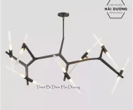 Đèn Chùm Decor Xương Cá 14 Tay (Đen Vàng) - Tặng kèm 14 bóng led - Có Video