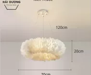Đèn Chùm Lông Vũ Vòng Tròn 70cm Phong Cách Bắc Âu Decor Lighting - 3 Chế Độ Ánh Sáng