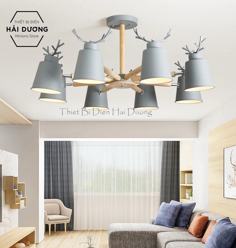 Đèn chùm Decor Vintage Sừng Hươu 8 tay (Các màu) - Đã Bao Gồm 8 Bóng LED - Có Video