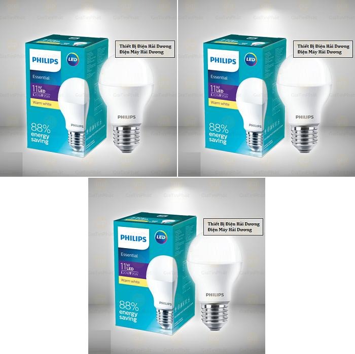 Bộ 3 Bóng Đèn Philips Led Ess Ledbulb 11w Đuôi E27 230v A60 Ánh Sáng (Trắng,Vàng)