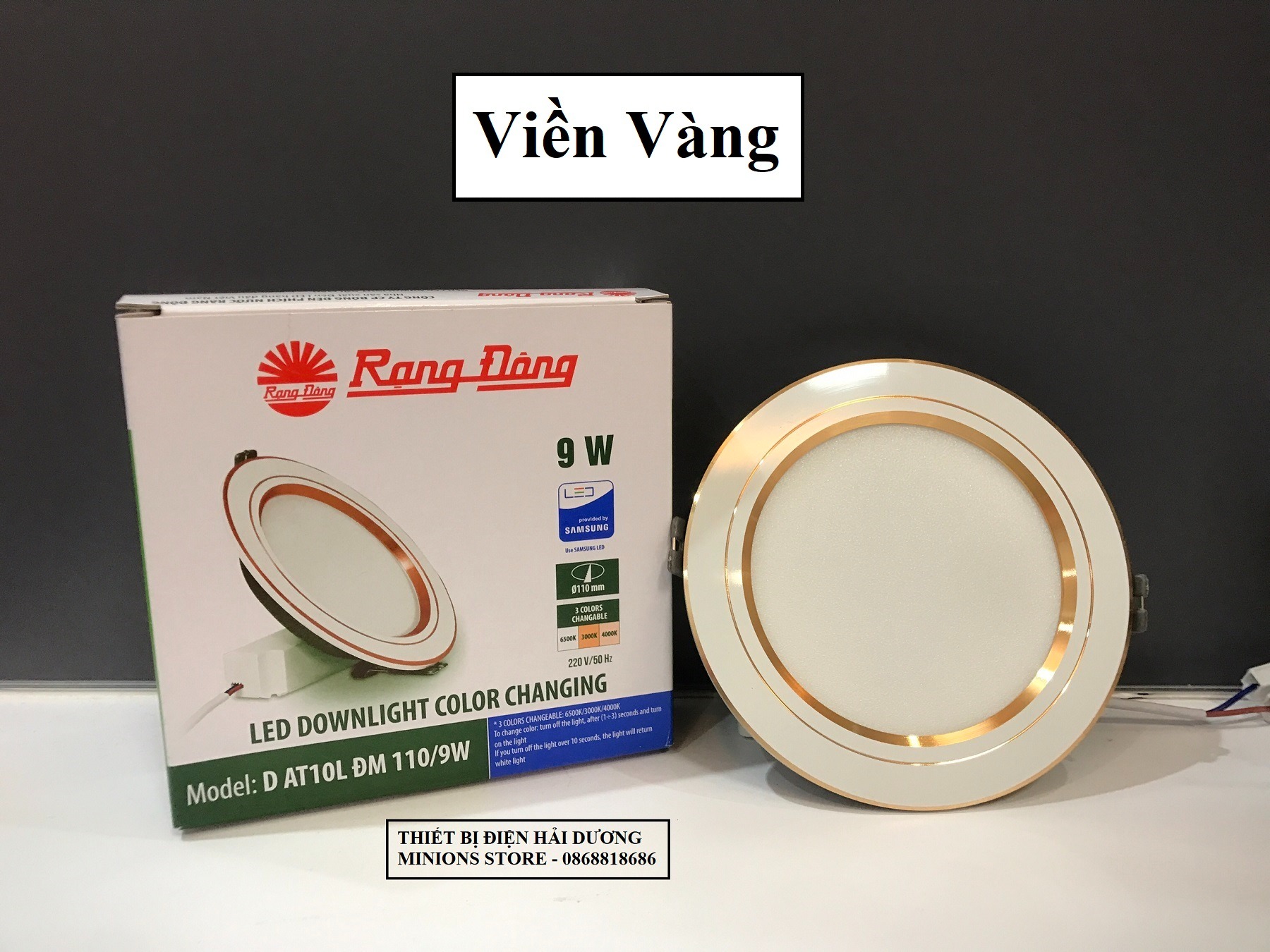 Đèn LED Downlight 3 chế độ Rạng Đông D AT08 10L ĐM 110-9W (Viền Trắng,Viền Vàng)