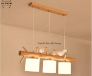 Đèn Thả Trần Trang Trí Phong Cách Bắc Âu Vintage 3 chao thân gỗ đế gỗ - TN322 - Tặng kèm 3 bóng led