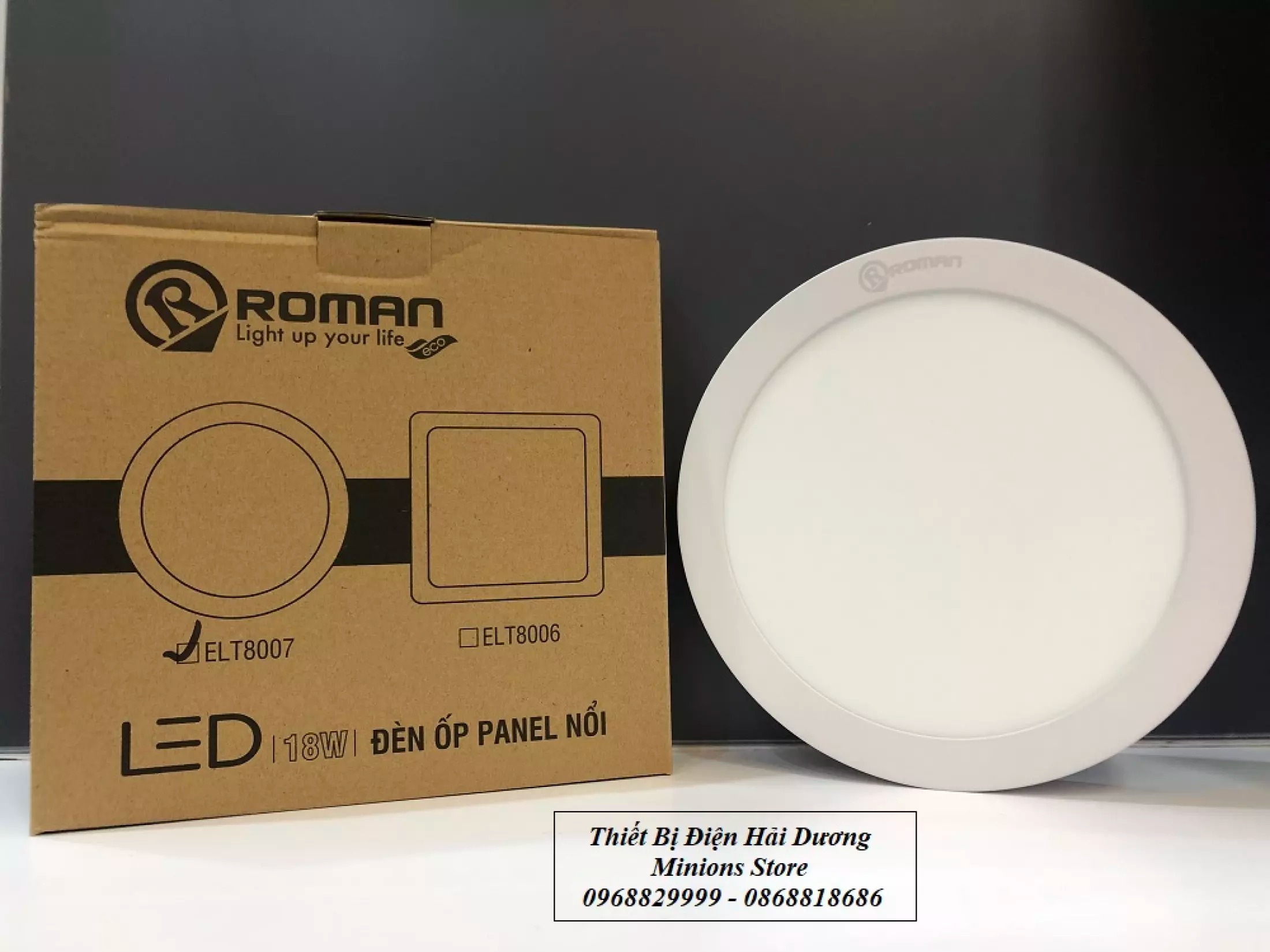 ĐÈN ỐP NỔI PANEL LED ROMAN VUÔNG- TRÒN ELT8006-8007 18W