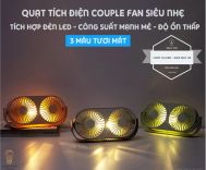 Quạt Tích Điện Couple Fan AQ20W Siêu Nhẹ - Pin Khỏe - Tích Hợp Đèn LED - Khuếch Tán Tinh Dầu