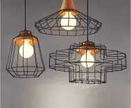 Bộ 3 Đèn thả lồng sắt đuôi gỗ dáng Xòe hoa - Hình trụ