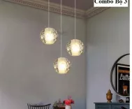 Bộ 3 Đèn thả thông tầng pha lê giọt nước thủy tinh - Tặng kèm đế chung tròn - Tặng kèm bóng LED - Energy Green Lighting
