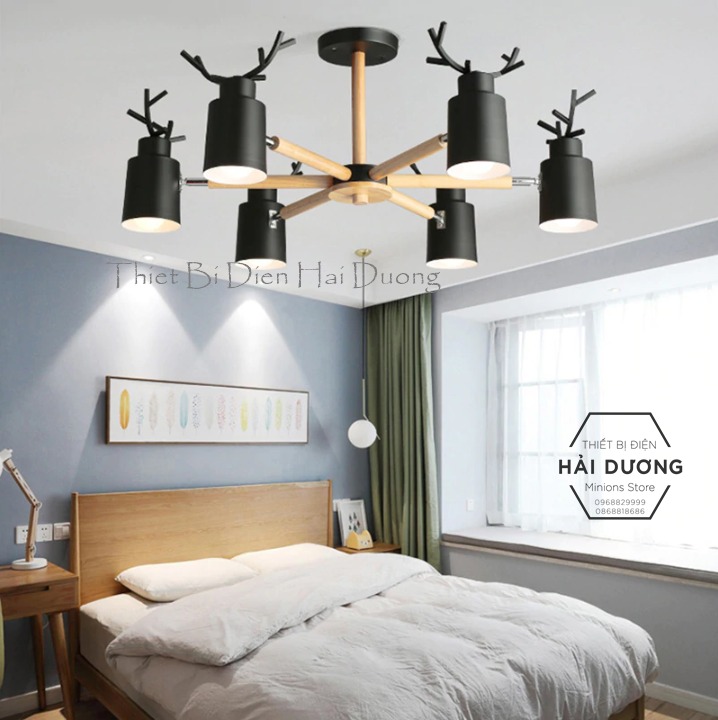 Đèn chùm Decor Vintage Sừng Hươu 6 tay (Các màu) - Đã Bao Gồm 6 Bóng LED