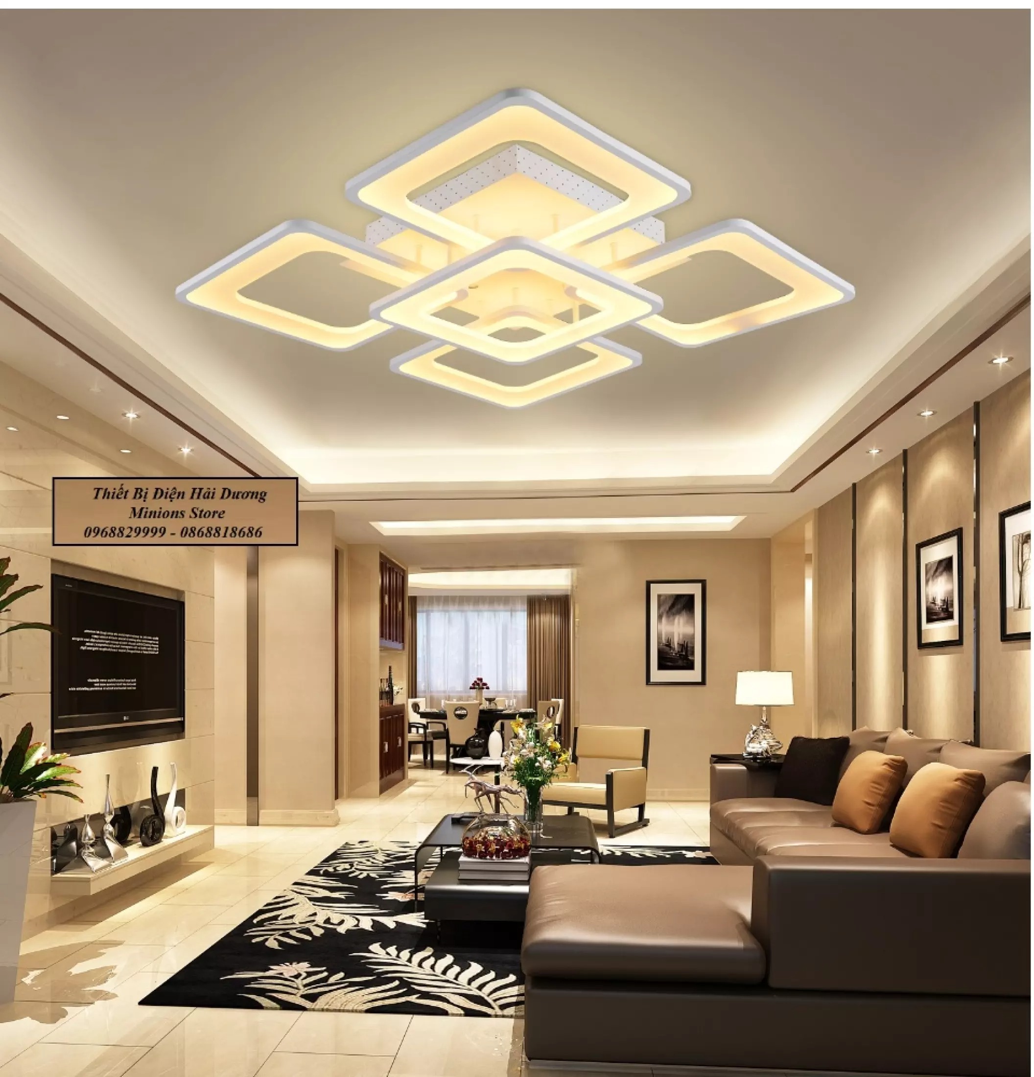 Đèn LED ốp trần Decor hình vuông NT027 - 3 Chế Độ Ánh Sáng - Tăng Giảm Ánh Sáng - Điều Khiển Từ Xa - Điều Khiển Bằng Điện Thoại