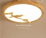 Đèn LED Ốp Trần Gỗ Kiểu DángVuông - Tròn Trang Trí Hình Chú Chim OT-98307 - Đường Kính 50cm