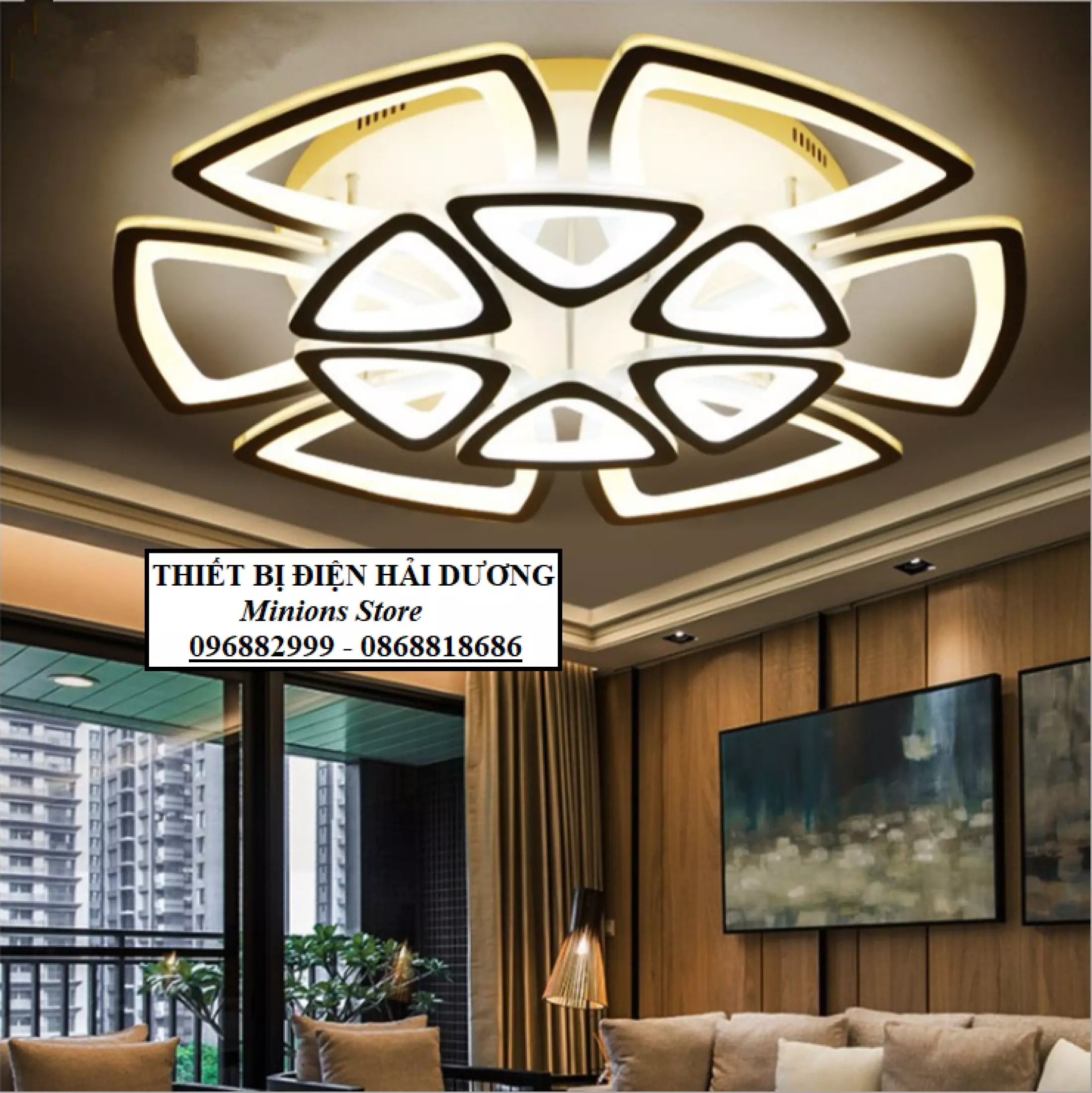 Đèn LED ốp trần Decor Hoa Tam Giác NT029 - 3 Chế Độ Ánh Sáng - Tăng Giảm Ánh Sáng - Điều Khiển Từ Xa