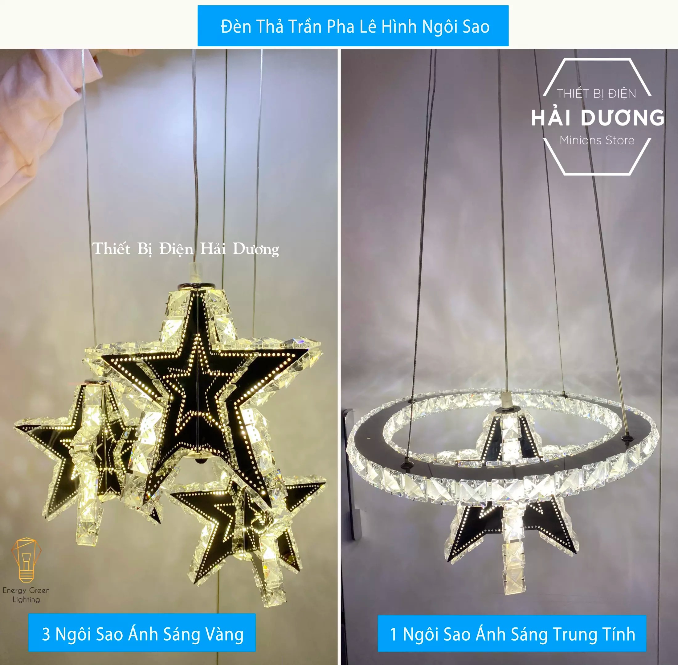 Đèn Thả Trần Không Gian Pha lê Kiểu Dáng Hiện Đại CD-109 Hình Ngôi Sao Ánh Sáng Vàng