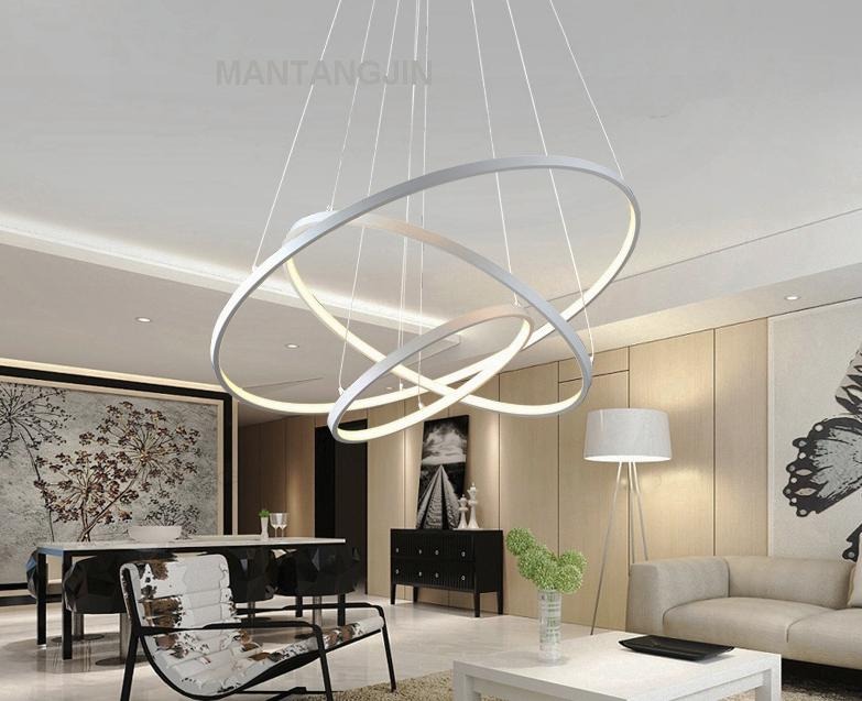 Đèn Thả Trần Không Gian Led TBD898 - 800 Hình Tròn 3 Vòng 40x60x80cm Viền trắng Viền Vàng - 3 Chế Độ Ánh Sáng - Điều Khiển Từ Xa