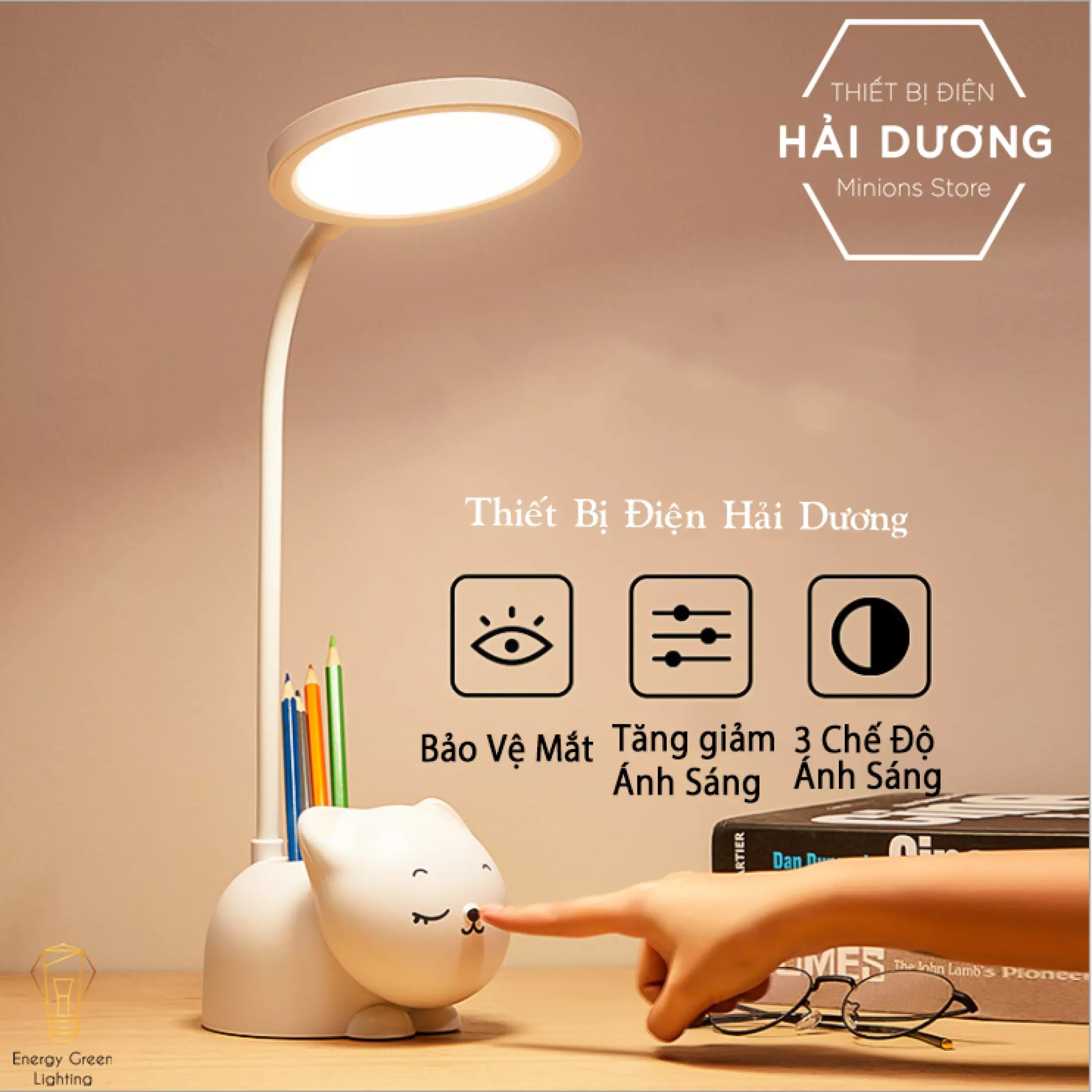 Đèn Bàn LED Hình Chú Mèo Siêu Dễ Thương DB-C0908 - 3 Chế Độ Ánh Sáng - Tăng Giảm Ánh Sáng - Thay Đổi Góc Sáng Linh Hoạt