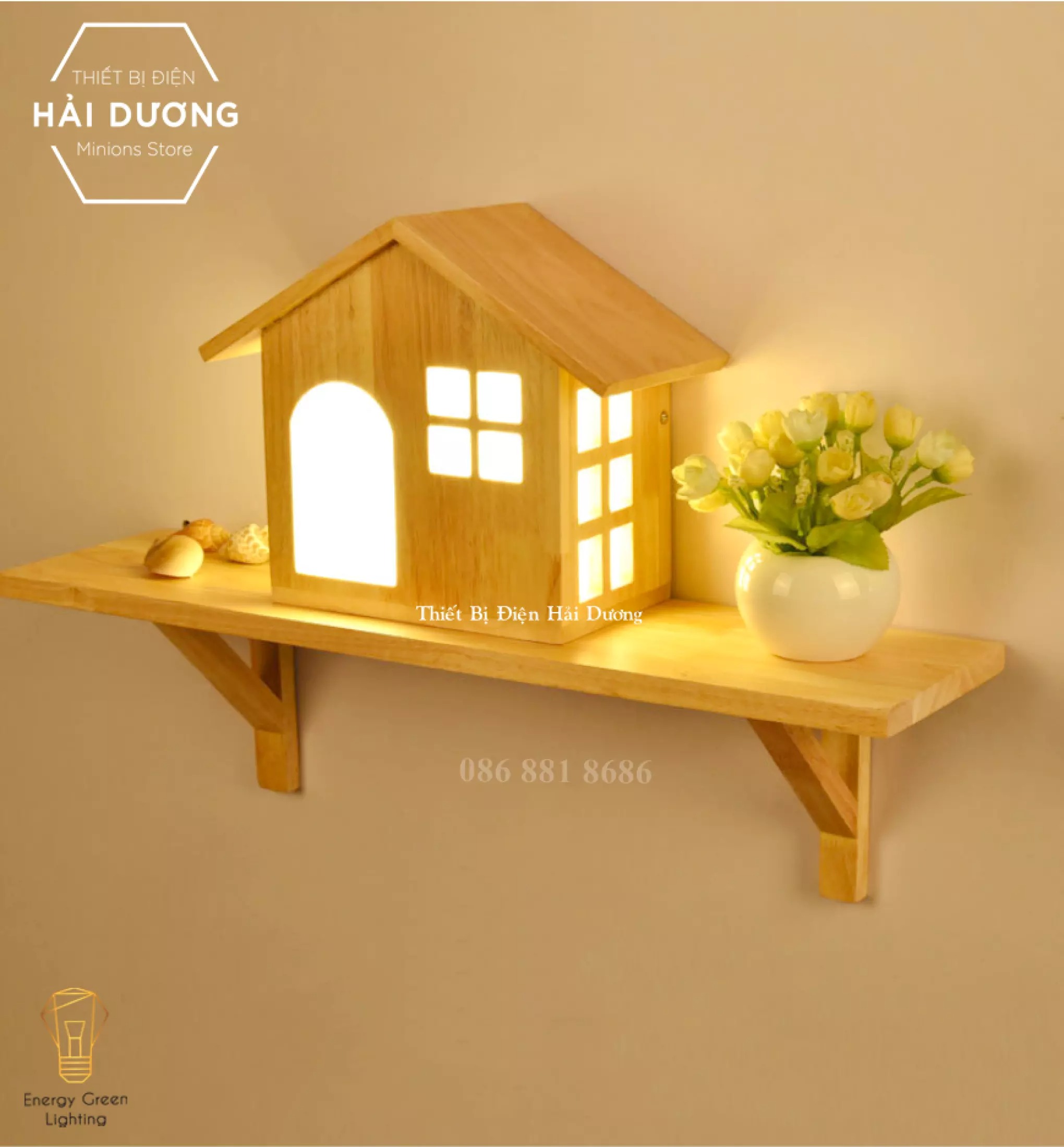 Đèn Tường Kệ Gỗ Hình Ngôi Nhà DT-B0042 Kiểu Dáng Hiện Đại - Trang Trí Căn Phòng