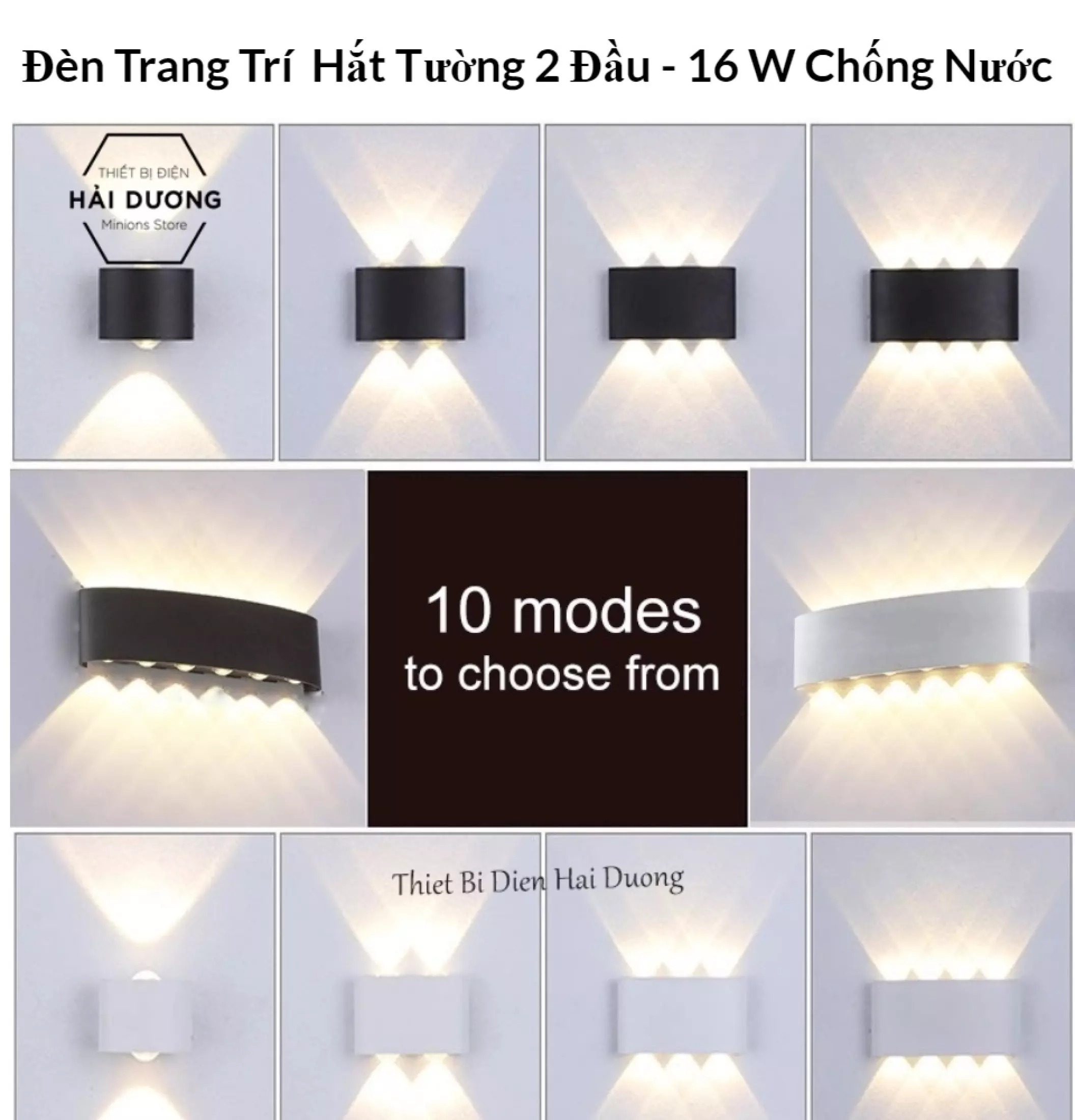 Đèn trang trí hắt tường 2 đầu - 16w chống nước TN191 (Đen Trắng).