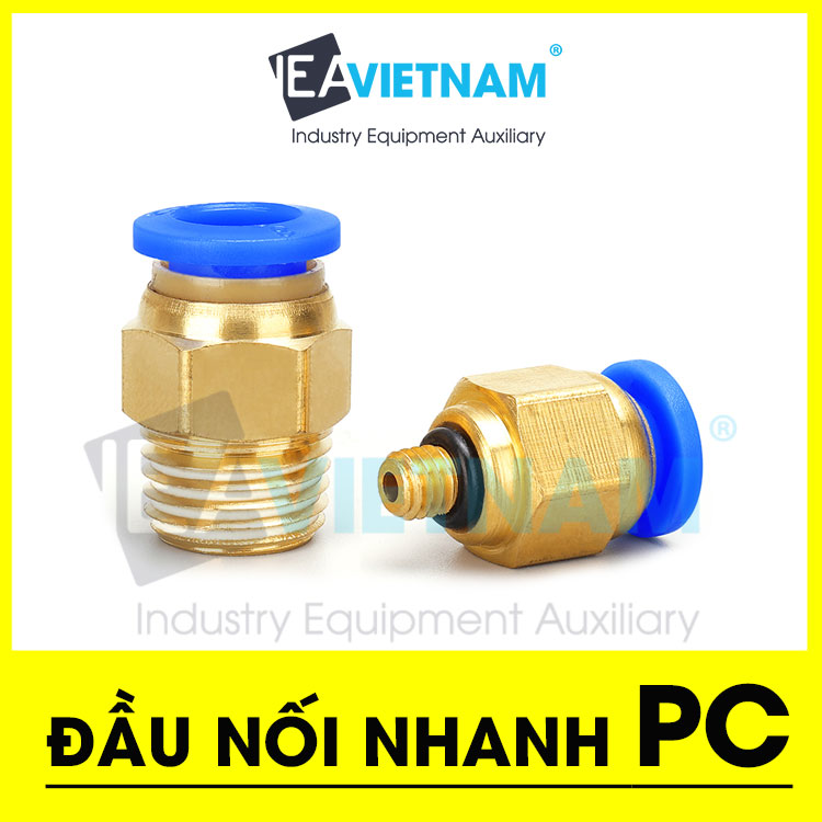 Đầu nối nhanh khí nén PC 4 6 8 10 12 14 16 ren 01 02 03 04