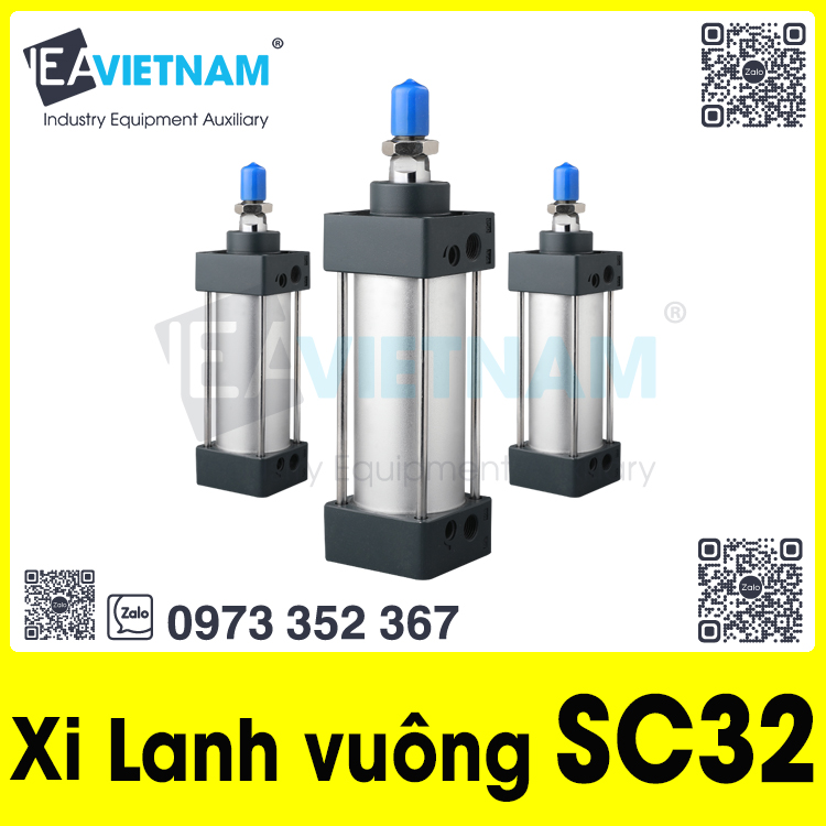 Xi lanh khí nén vuông SC32 hành trình 25 50 75 100 125 150 175 200 300 400 500 600 700 800 1000
