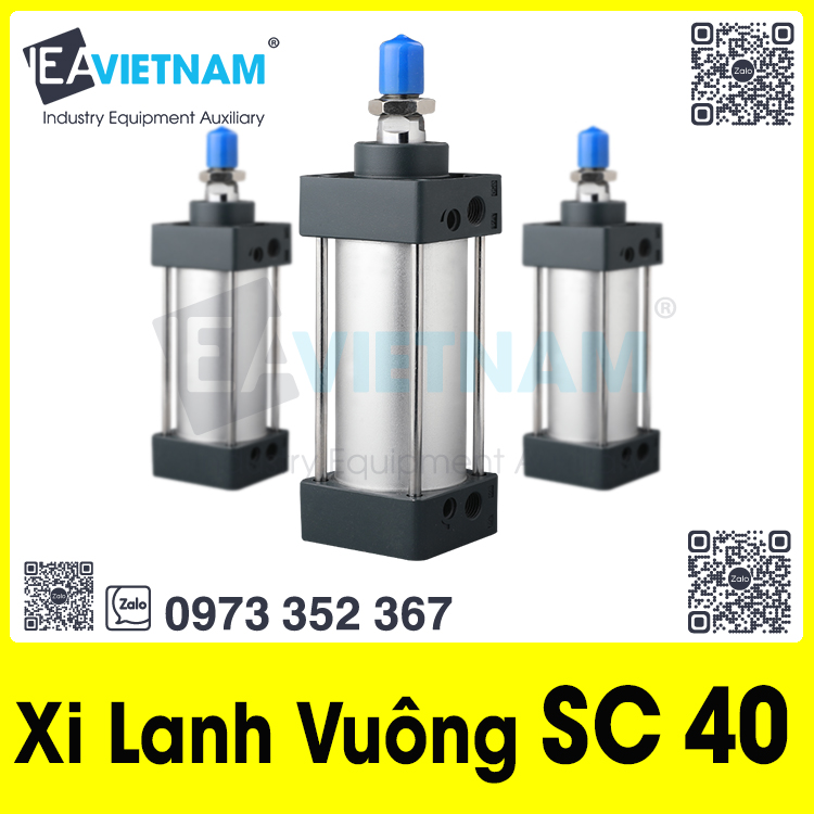 Xi lanh khí nén vuông SC 40 x hành trình 25 50 75 100 125 150 175 200 250 300 350 400 450 500 600 700 800 900 1000