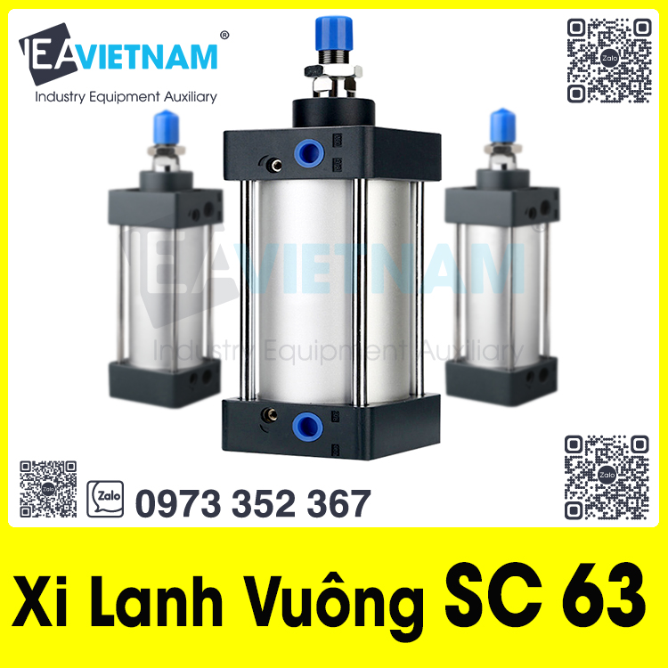 Xi lanh khí nén vuông SC 63 x 25 50 75 100 125 150 175 200  250 300 400 500 600 700 800 900 1000