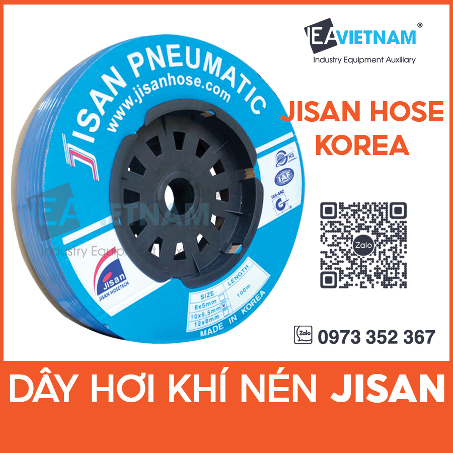 Dây hơi khí nén Jisan Hàn Quốc, ống dây hơi PU, Dây hơi khí nén mềm dẻo, Dây hơi Jisan chất lượng cao