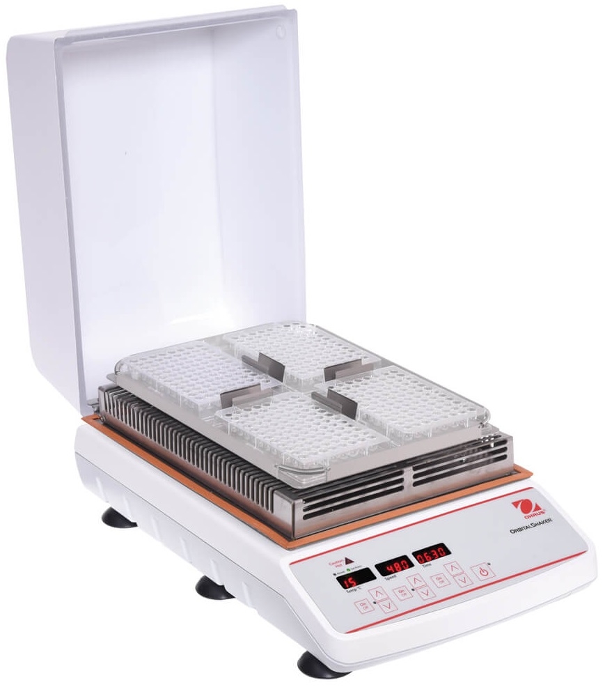 Máy lắc ổn nhiệt 4 đĩa, nắp đục (máy ủ lắc 4 khay elisa) ISLDMPHDGL, Ohaus, Mỹ