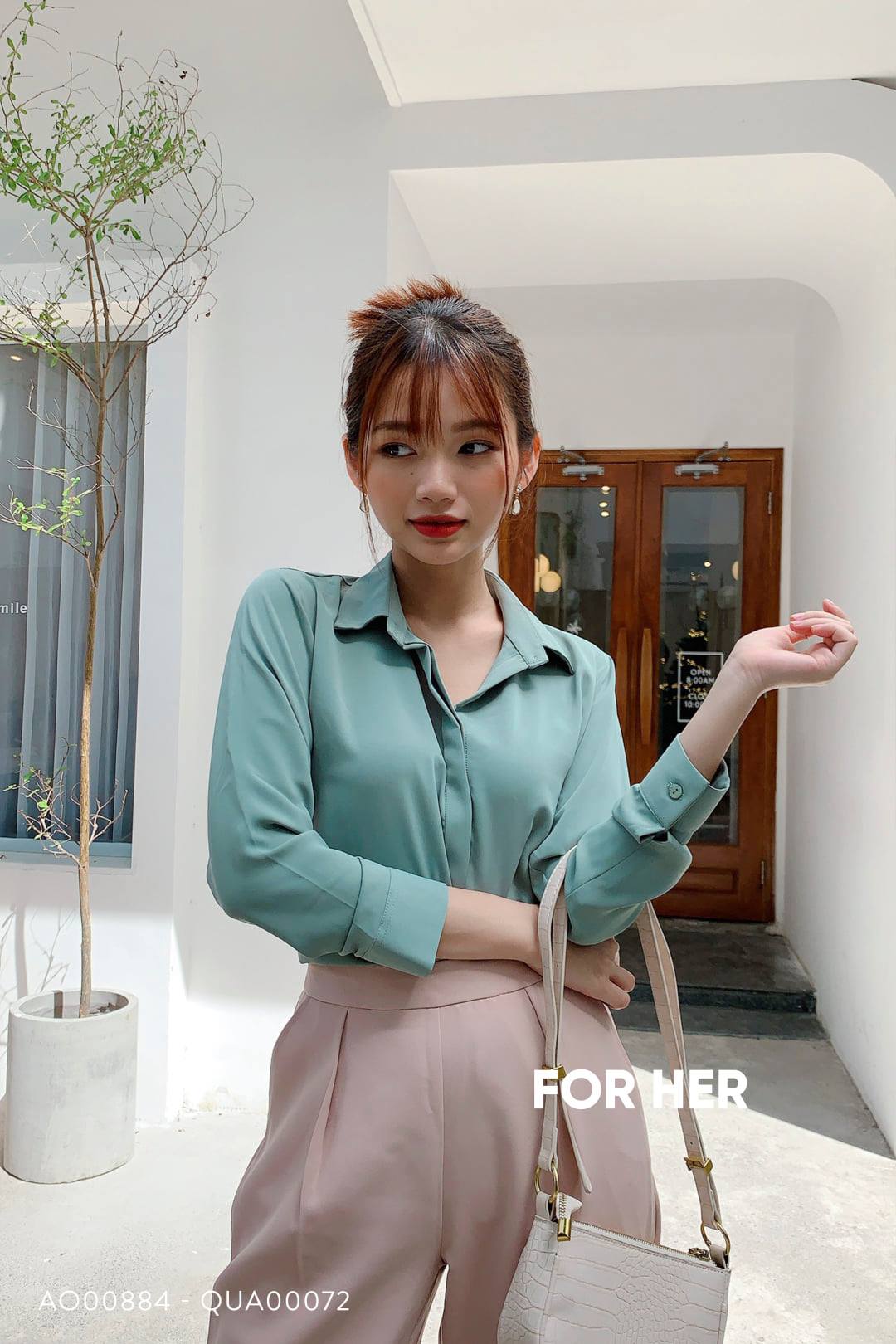 Áo giấu nút xanh đậu