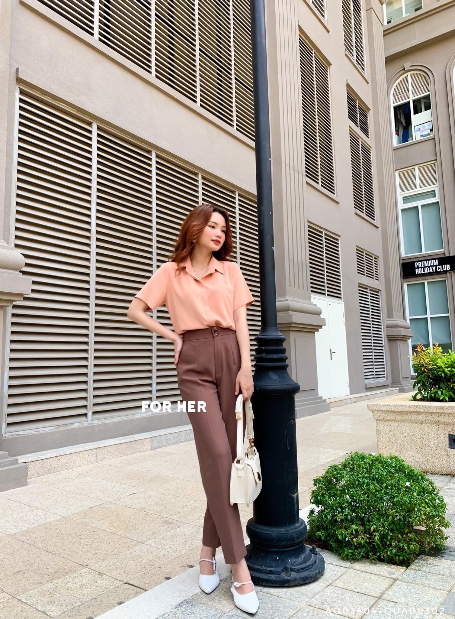 Quần baggy 2 nút nâu